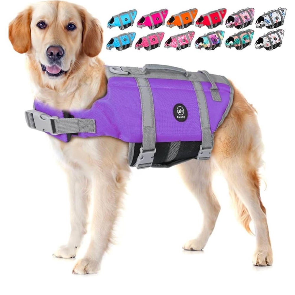 EMUST Life Jacket for Large Dogs, Dog Life Vest with Double Rescue Handles
